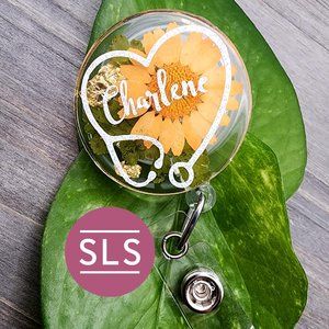 Registered Nurse-Floral Badge Reel- Custom Name Stethoscope Badge Reel
